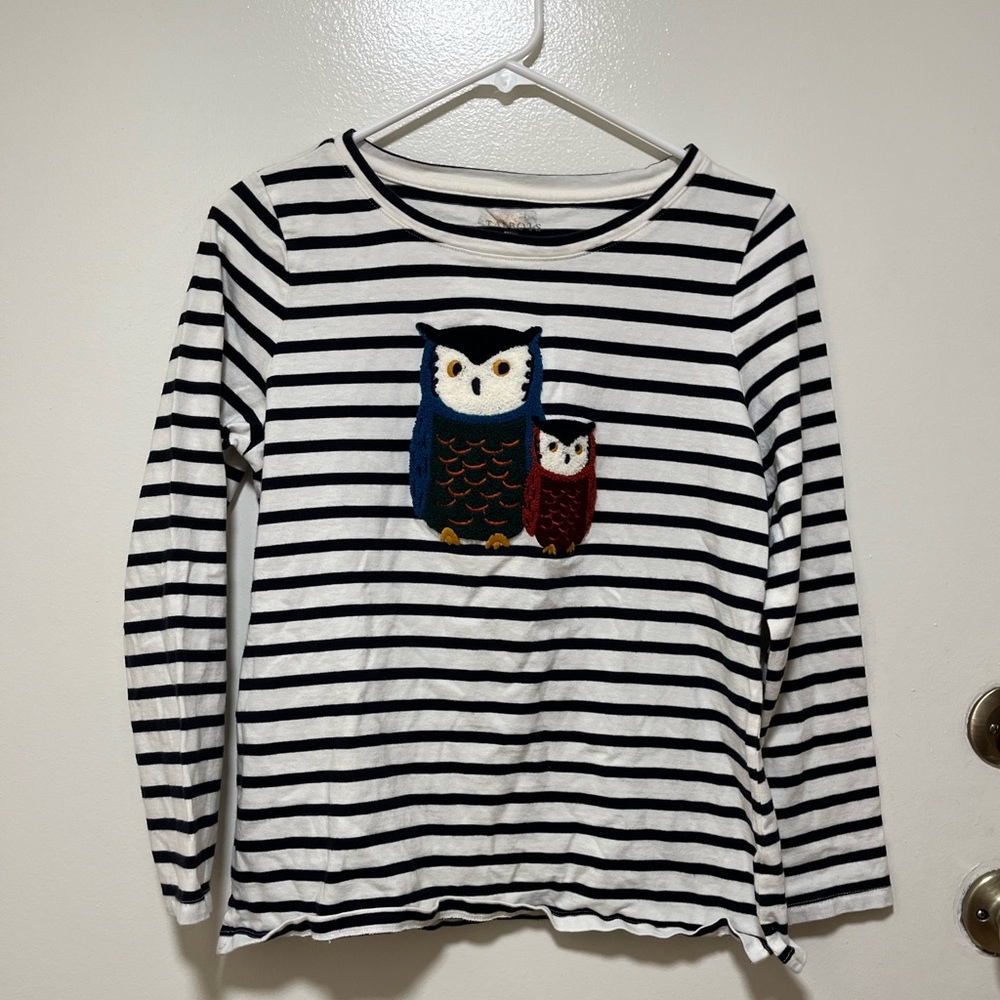 Talbots Black and White Striped Owl Long Sleeve Tee